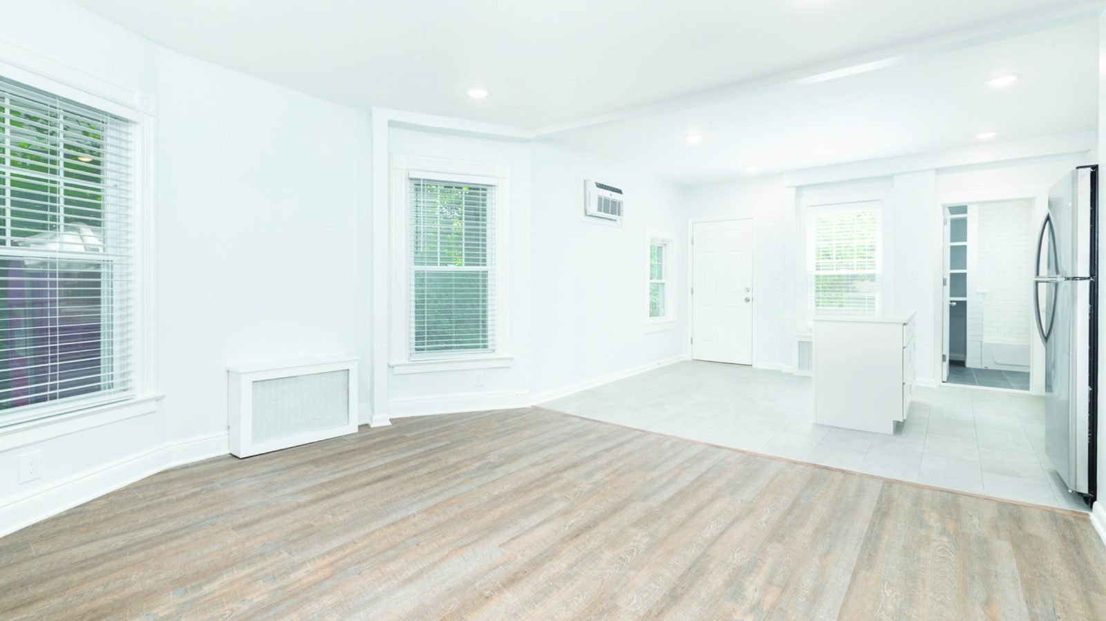 Renovated living room with new flooring