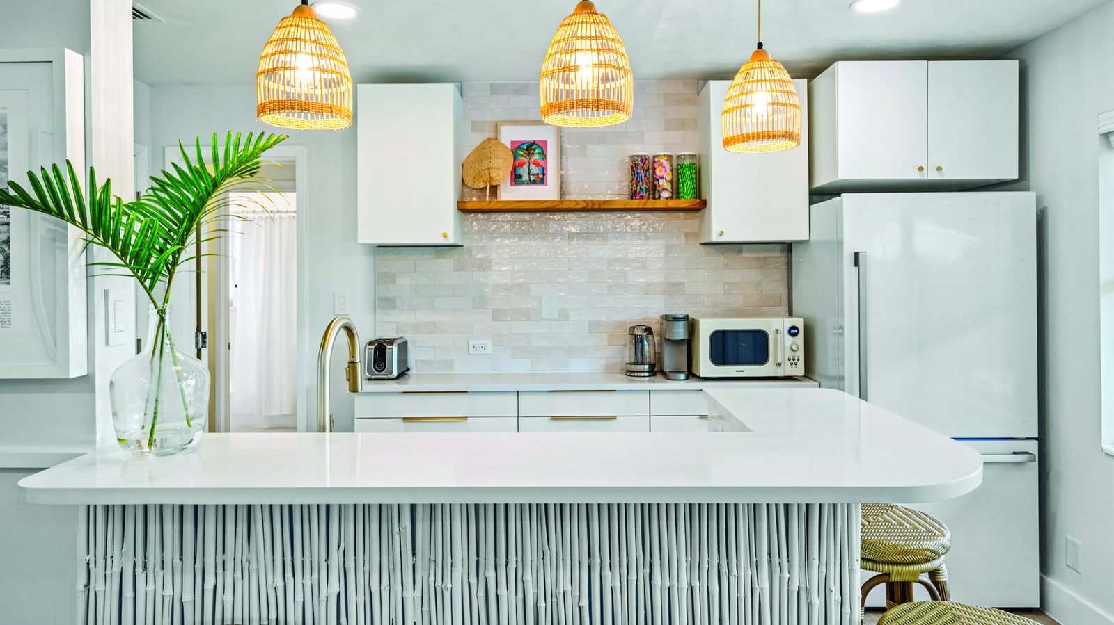 Remodeled kitchen with pendant lighting